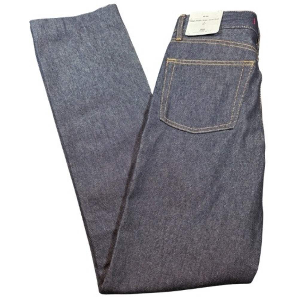 Zara 4 High Rise Bootcut Jeans Dark Indigo Blue Raw Denim NEW 31.5" Waist Retro